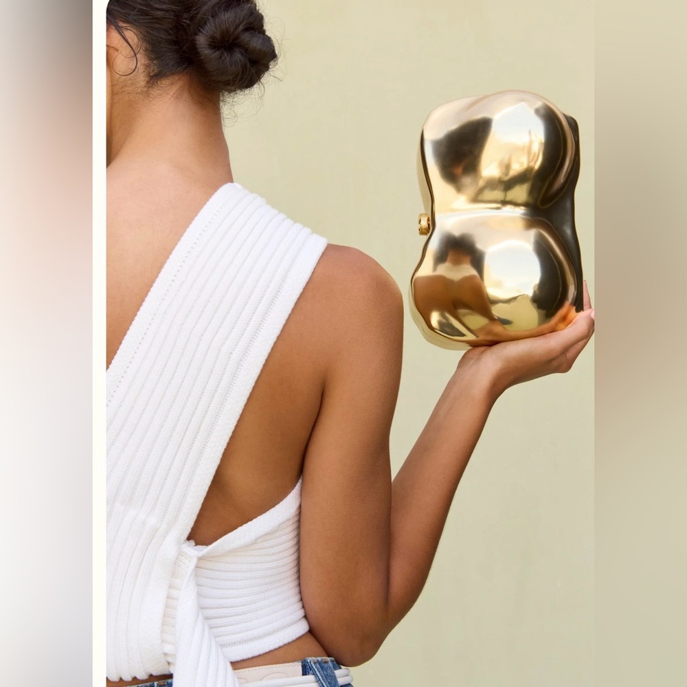 Cult Gaia Reina Clutch Bust Chest Sculptural in Brushed Brass $898 NEW In Box - Picture 6 of 10